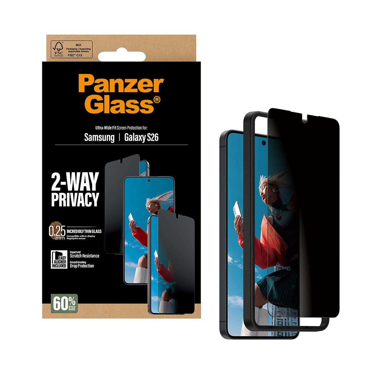 PanzerGlass® 2-Way Privacy Displayschutz Samsung Galaxy S26 | Ultra-Wide Fit m. EasyAligner